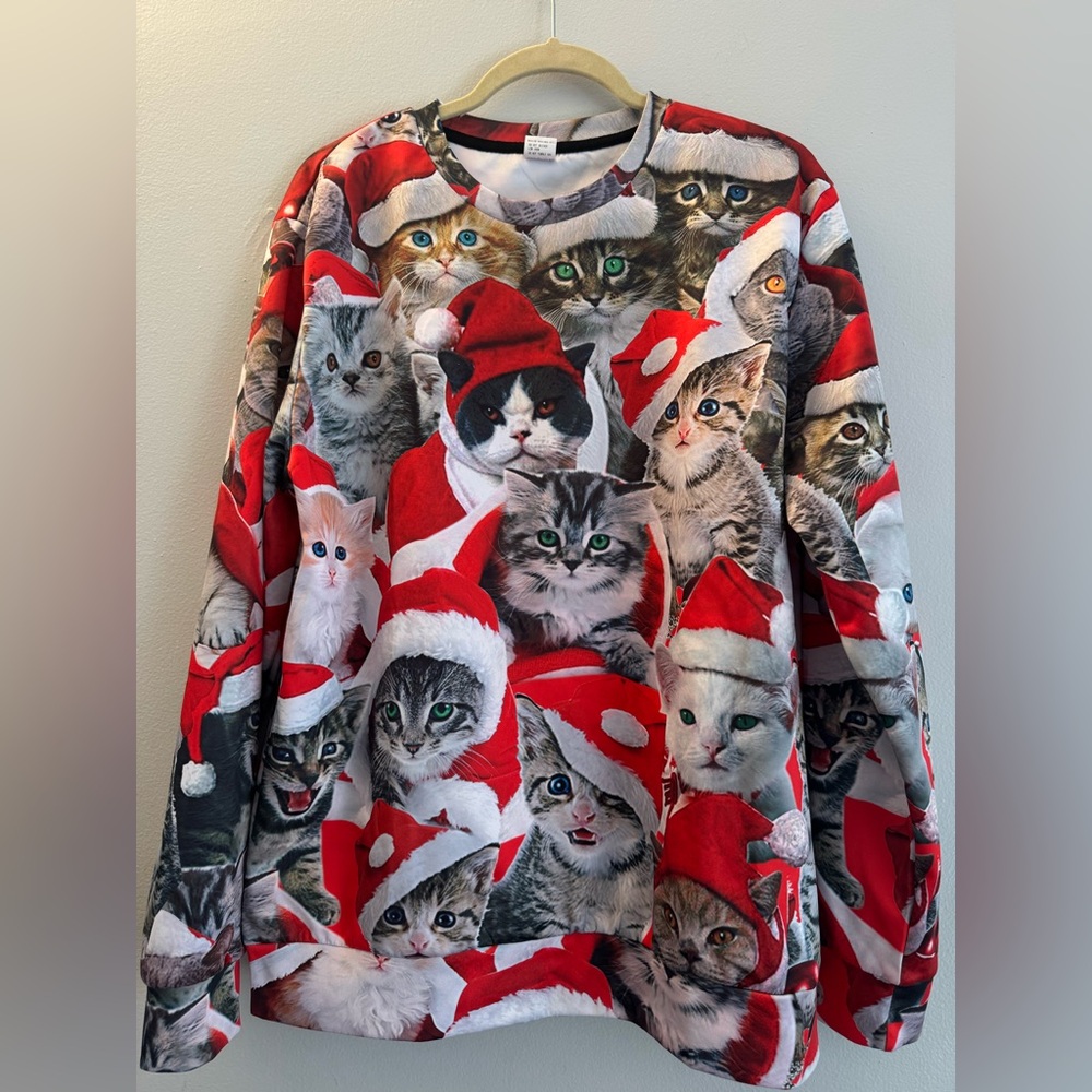 FINAL SALE‼️Festive Cat Print Sweater - Size L